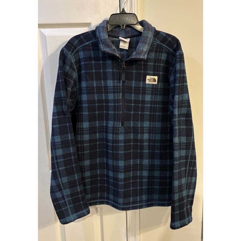 The North Face Gordon Lyons 1/4 Zip Pullover‎ Men's Sz M Blue Black Plaid